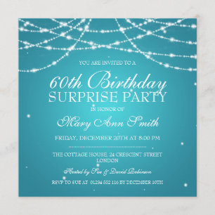 Surprise Birthday Party String of Stars Turquoise Kaart