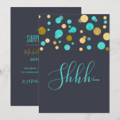 Surprise Birthday Party turquoise and gold glitter Kaart (Voorkant / Achterkant)