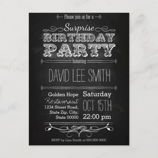 Surprise Birthday Party Uitnodiging Briefkaart (Voorkant)