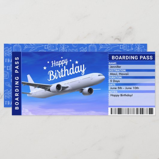 Surprise Birthday Planarding Pass Cassa Ticket (Voorkant / Achterkant)