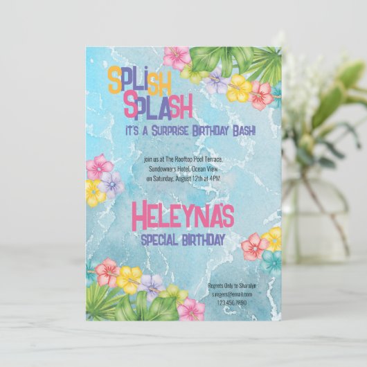 Surprise Birthday Pool Summer Kaart (Staand voorkant)