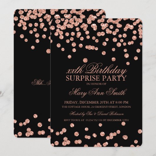 Surprise Birthday Roos Gold Glitter Confetti Kaart (Voorkant / Achterkant)