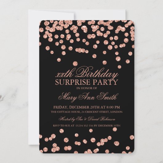 Surprise Birthday Roos Gold Glitter Confetti Kaart (Voorkant)