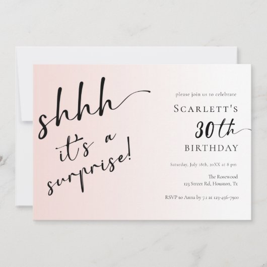Surprise Blush Pink Foto 30th 40th Birthday Party Kaart (Voorkant)