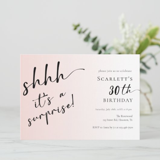 Surprise Blush Pink Foto 30th 40th Birthday Party Kaart (Staand voorkant)