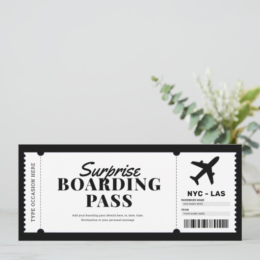 Surprise Boarding Pass Airplane Gift Ticket Kaart (Staand voorkant)