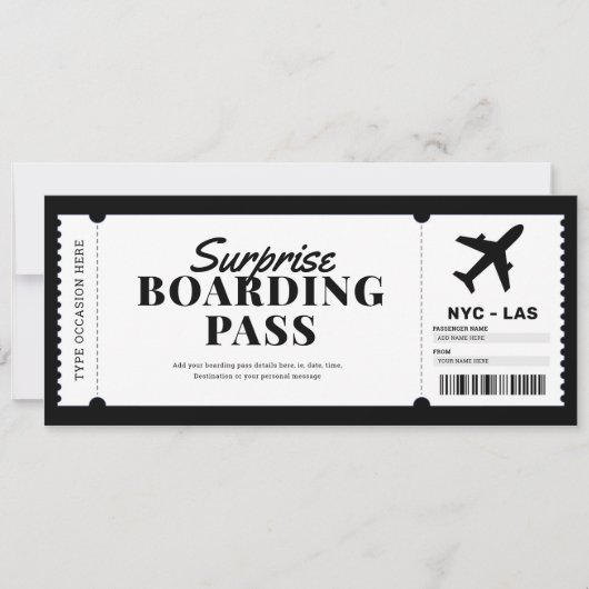 Surprise Boarding Pass Airplane Gift Ticket Kaart (Voorkant)