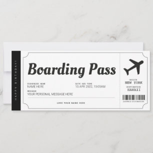 Surprise boarding Pass Airplane Travel Ticket Kaart