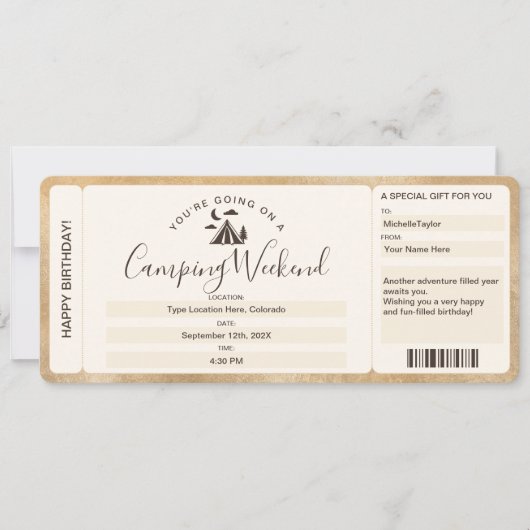 Surprise Boarding Pass Ticket Camping Weekend Kaart (Voorkant)
