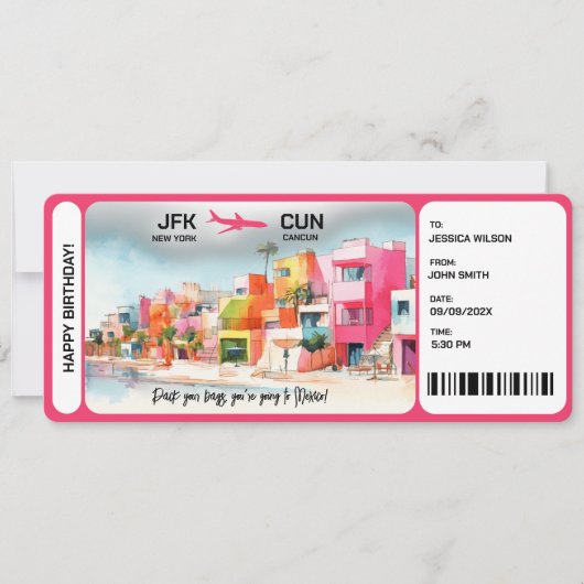Surprise Boarding Pass Ticket Mexico Kaart (Voorkant)
