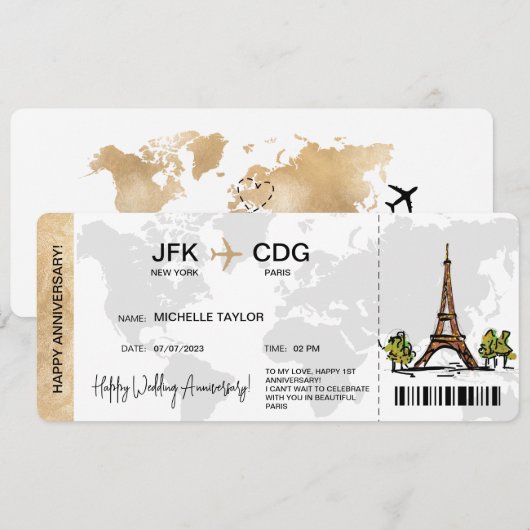 Surprise Boarding Pass Trip Ticket Destination Kaart (Voorkant / Achterkant)