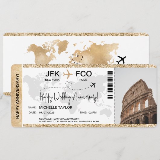 Surprise Boarding Pass Trip Ticket Destination Kaart (Voorkant / Achterkant)