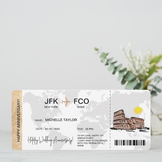 Surprise Boarding Pass Trip Ticket Destination Kaart (Staand voorkant)