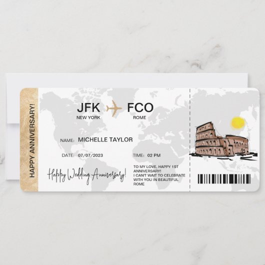 Surprise Boarding Pass Trip Ticket Destination Kaart (Voorkant)