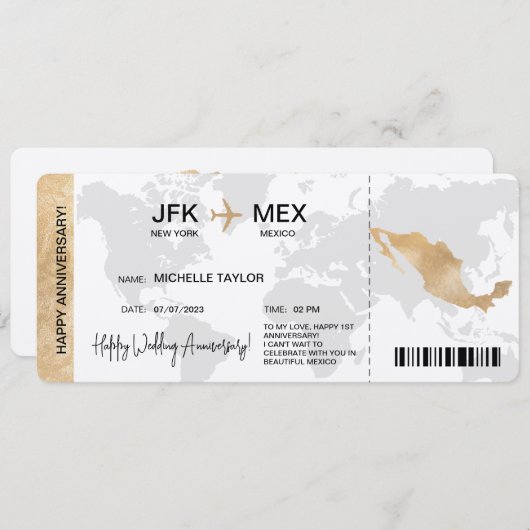 Surprise Boarding Pass Trip Ticket Mexico Kaart (Voorkant / Achterkant)