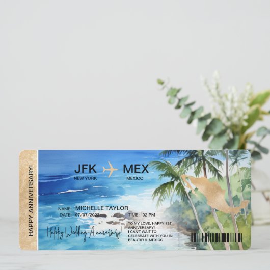 Surprise Boarding Pass Trip Ticket Mexico Kaart (Staand voorkant)