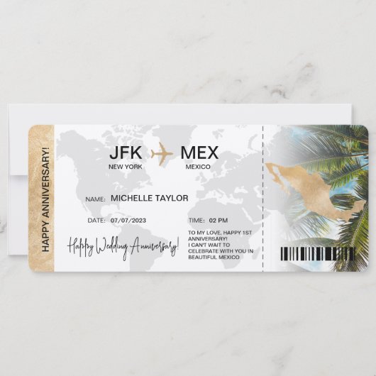 Surprise Boarding Pass Trip Ticket Mexico Kaart (Voorkant)