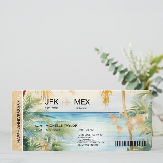 Surprise Boarding Pass Trip Ticket Palm Caribbean Kaart (Staand voorkant)