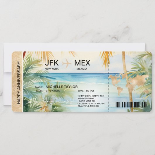 Surprise Boarding Pass Trip Ticket Palm Caribbean Kaart (Voorkant)