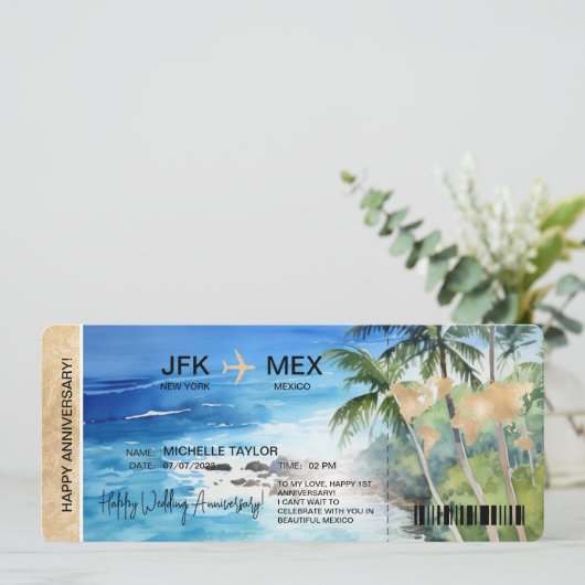 Surprise Boarding Pass Trip Ticket Palm Caribbean Kaart (Staand voorkant)