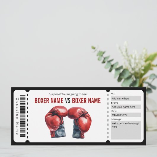Surprise Boxing Match Ticket Cadeaubon Kaart (Staand voorkant)
