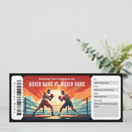 Surprise Boxing Match Ticket Cadeaubon Kaart (Staand voorkant)