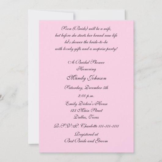 Surprise bruids douche uitnodiging (Achterkant)