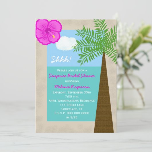 Surprise bruids douche uitnodiging — Tropisch (Staand voorkant)
