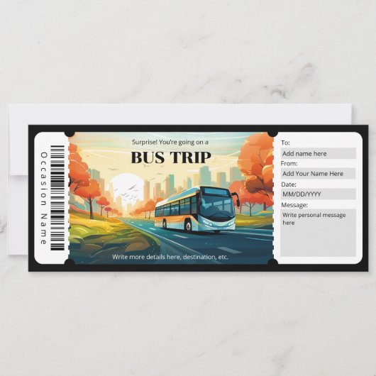 Surprise Bus Ticket Cadeaubon Kaart (Voorkant)