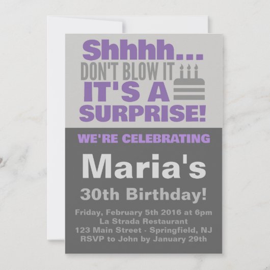 Surprise Cake Party Paarse verjaardag Kaart (Voorkant)