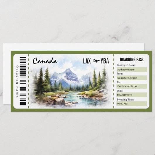 Surprise Canada Boarding Pass Cadeaubon Kaart (Voorkant / Achterkant)