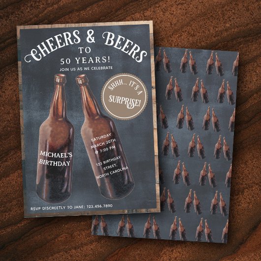 Surprise Cheers and Beers 50th Birthday Kaart