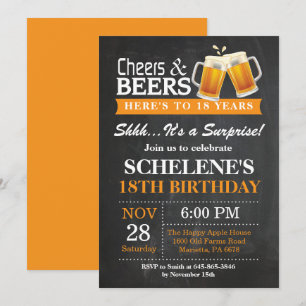 Surprise Cheers & Beers 18e verjaardag uitnodiging