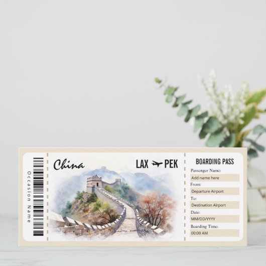 Surprise China Boarding Pass Cadeaubon Kaart (Staand voorkant)