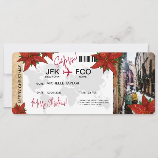 Surprise Christmas Boarding Pass Trip Ticket Kaart (Voorkant)