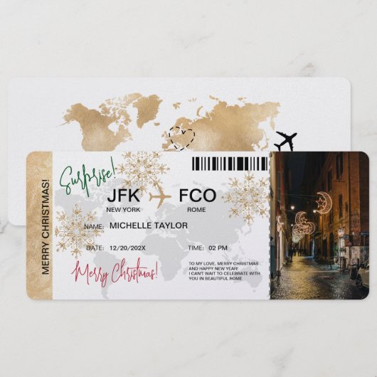 Surprise Christmas Boarding Pass Trip Ticket Kaart (Voorkant / Achterkant)