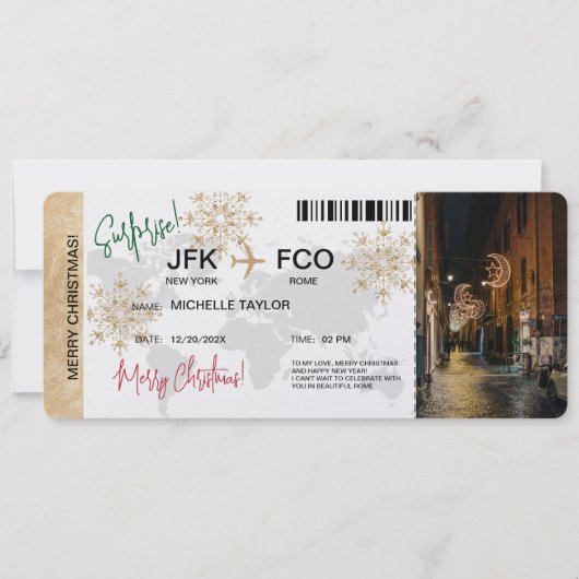 Surprise Christmas Boarding Pass Trip Ticket Kaart (Voorkant)