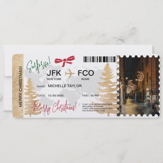 Surprise Christmas Boarding Pass Trip Ticket Kaart (Voorkant)