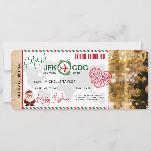 Surprise Christmas Boarding Pass Trip Ticket Kaart (Voorkant)