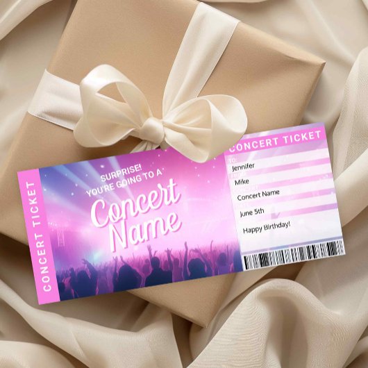 Surprise Concert Gift Ticket Music Reveal Card Kaart