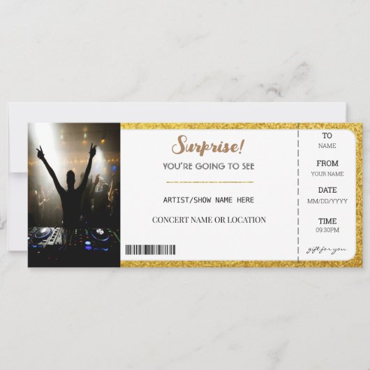 Surprise Concert Glans Goud Glitter Cadeauticket Kaart (Voorkant)