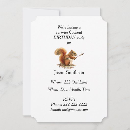 Surprise Cookout BBQ Verjaardag Eekhoorn Humor Kaart (Achterkant)