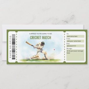 Surprise Cricket Match Ticket Cadeaubon Kaart