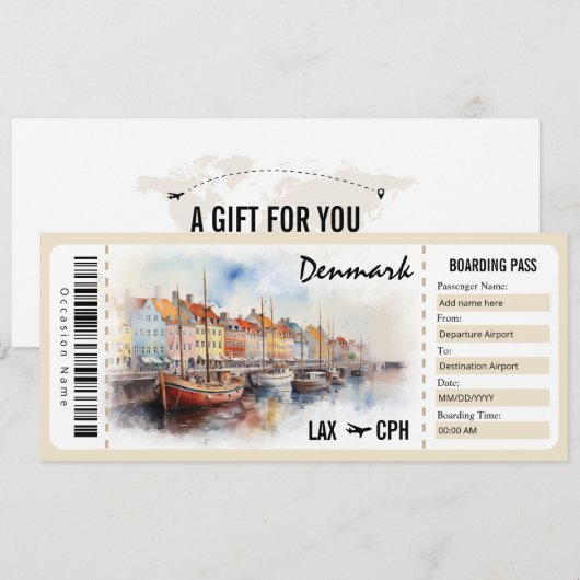 Surprise Denemarken Boarding Pass Cadeaubon Kaart (Voorkant / Achterkant)