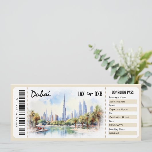 Surprise Dubai Boarding Pass Cadeaubon Kaart (Staand voorkant)