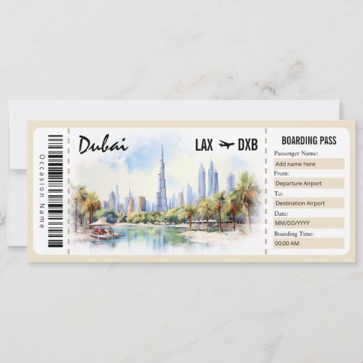 Surprise Dubai Boarding Pass Cadeaubon Kaart (Voorkant)