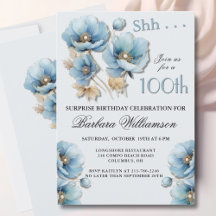 SURPRISE Elegant Blue Floral 100th Birthday