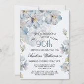 SURPRISE Elegant Blue Floral 90th Birthday Kaart (Voorkant)