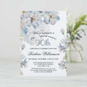 SURPRISE Elegant Blue Floral 90th Birthday Kaart (Staand voorkant)