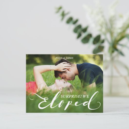 Surprise Elopement Wedding Announcement Briefkaart (Staand voorkant)